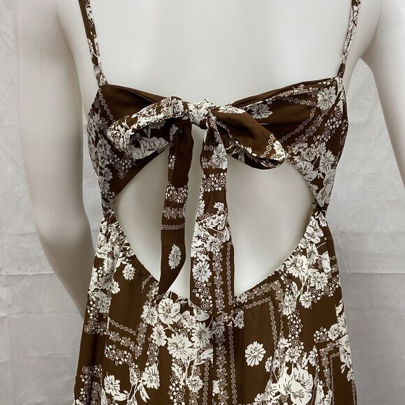 Paper Heart Maxi Dress L Brown Floral Open Back Boho Summer - Picture 7 of 14